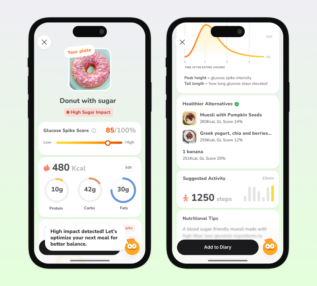 Gluco food scanner showing healthier alternatives