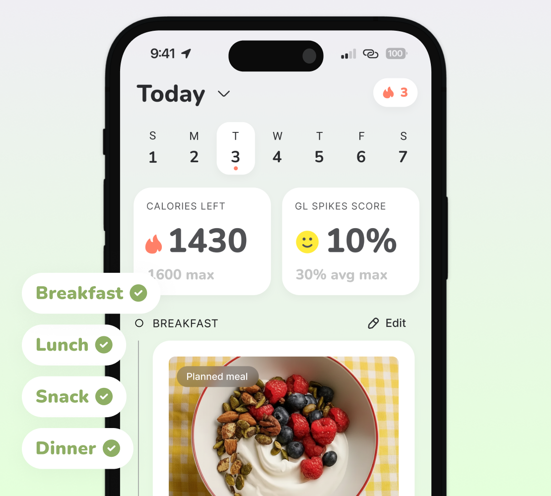 Gluco meal planning interface